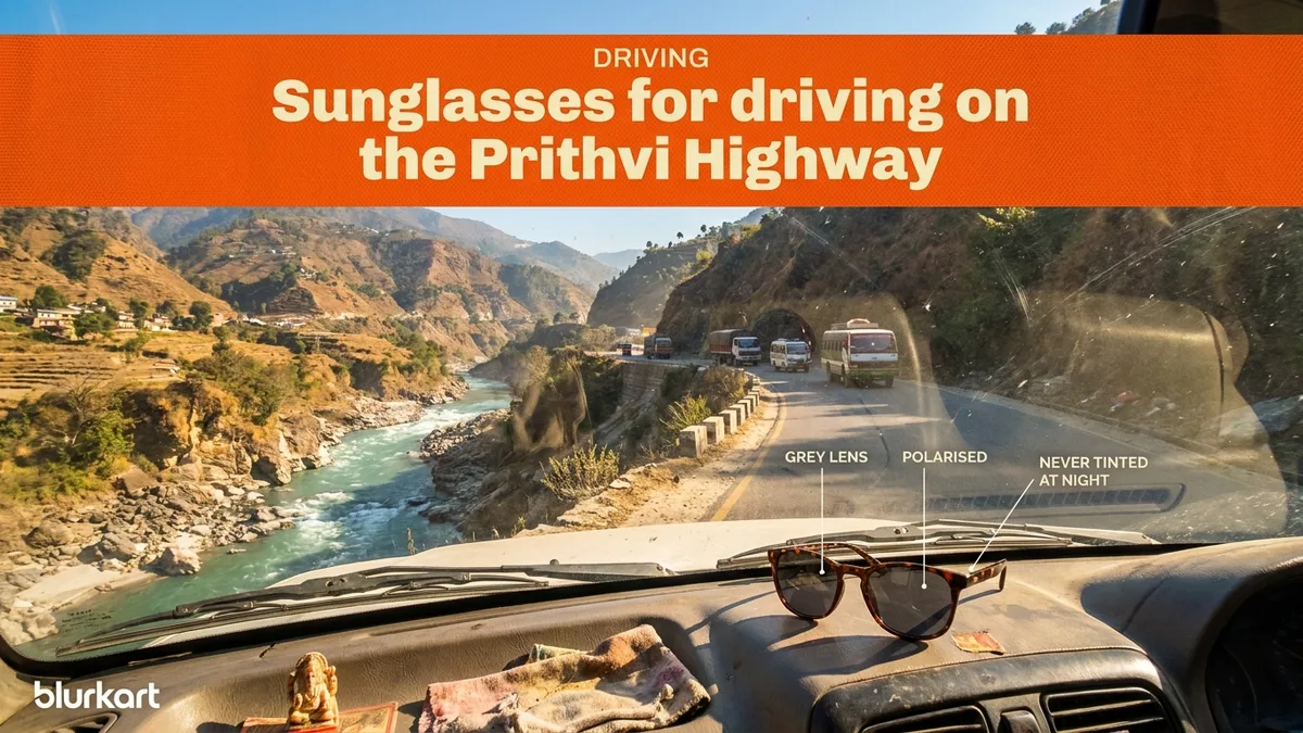 Sunglasses for driving on the Prithvi Highway