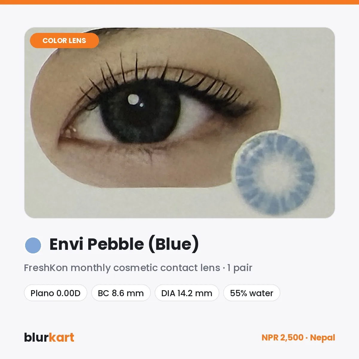 FreshKon Envi Pebble Blue Monthly Color Contact Lenses – 1 Pair
