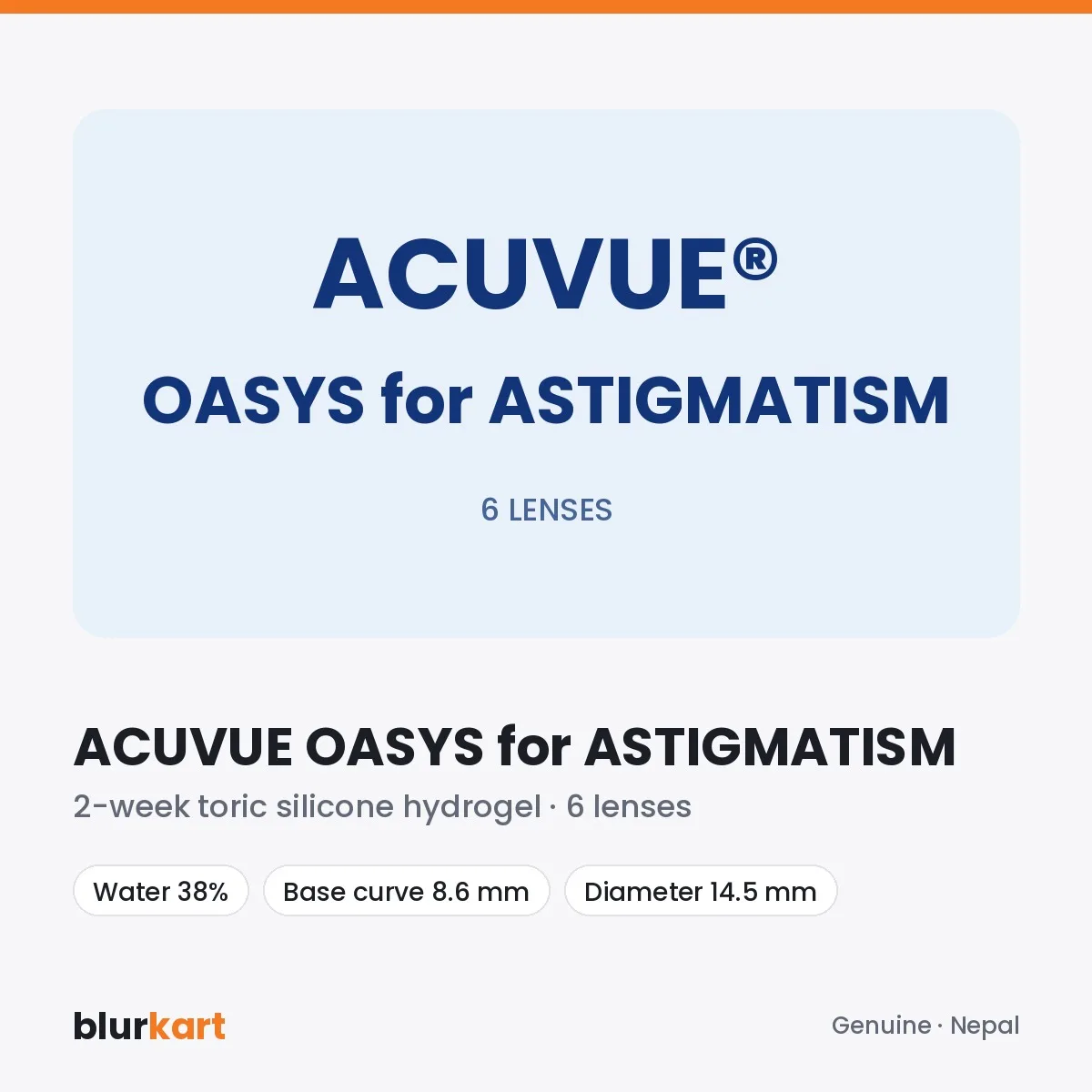 ACUVUE® OASYS for ASTIGMATISM 2-Week Toric Contact Lenses – 6 Lens Pack