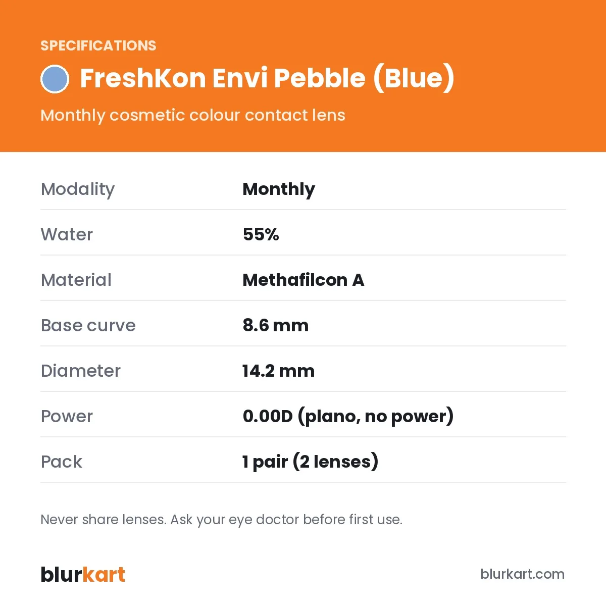 FreshKon Envi Pebble Blue Monthly Color Contact Lenses – 1 Pair view 2