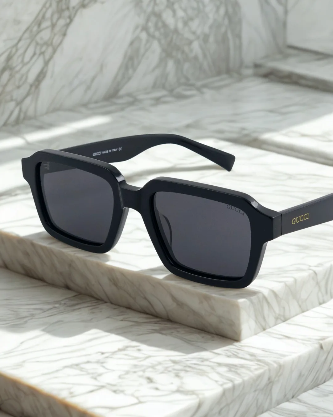 Thick-Rim Square Acetate Sunglasses – Black view 2