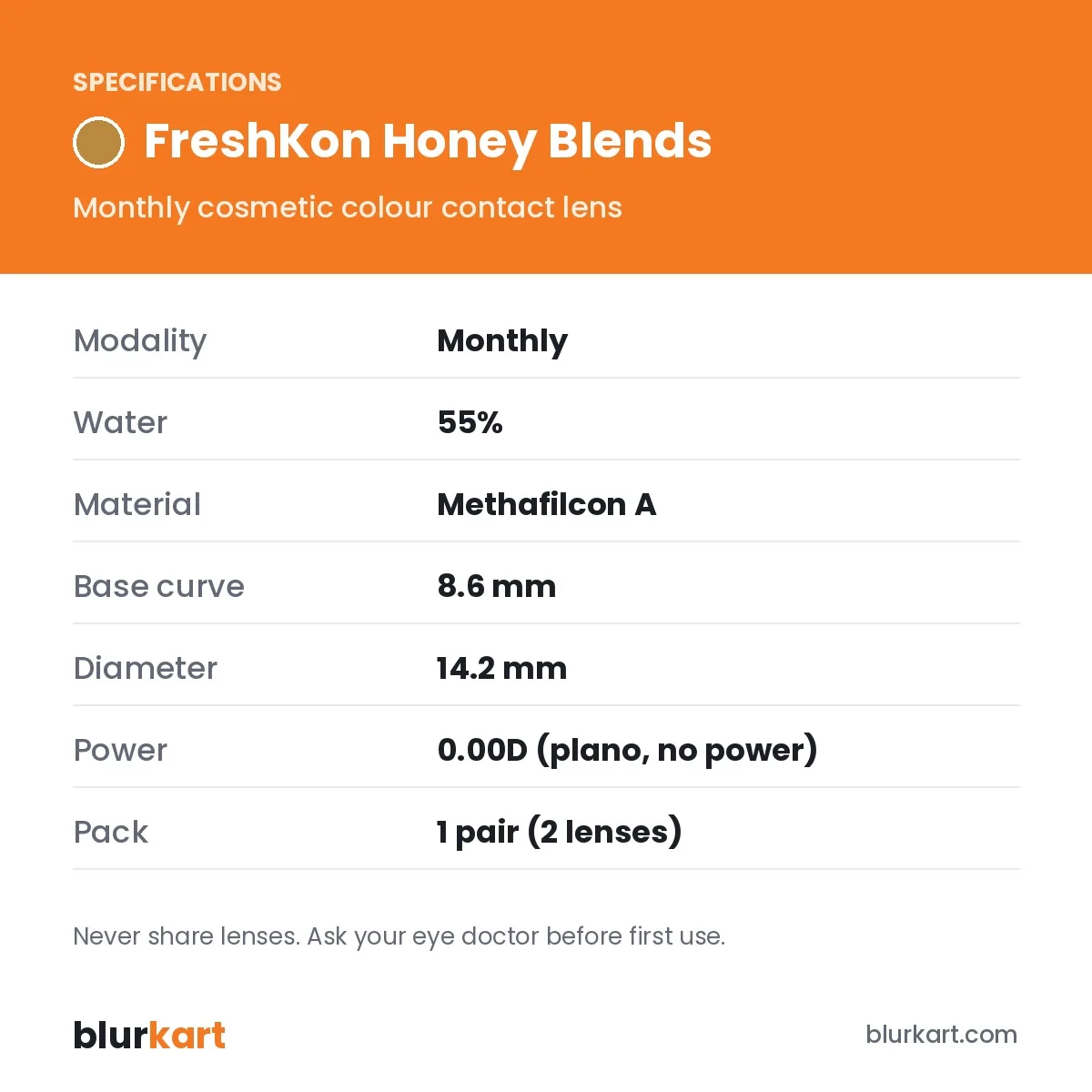 FreshKon Honey Blends Monthly Color Contact Lenses – 1 Pair view 2