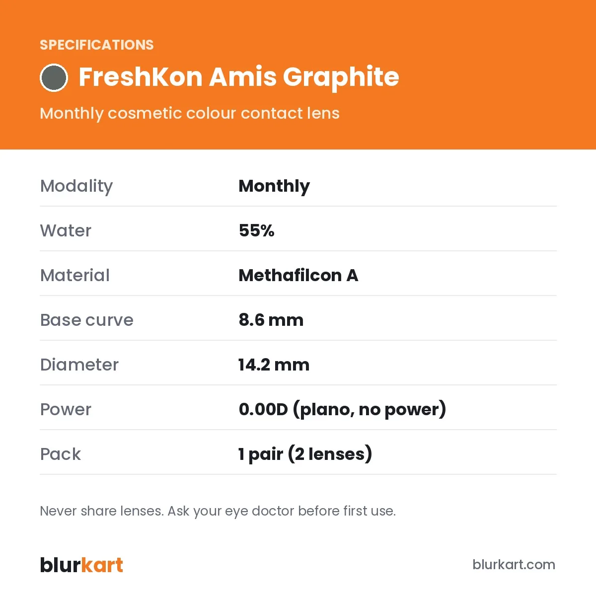 FreshKon Amis Graphite Monthly Color Contact Lenses – 1 Pair view 2