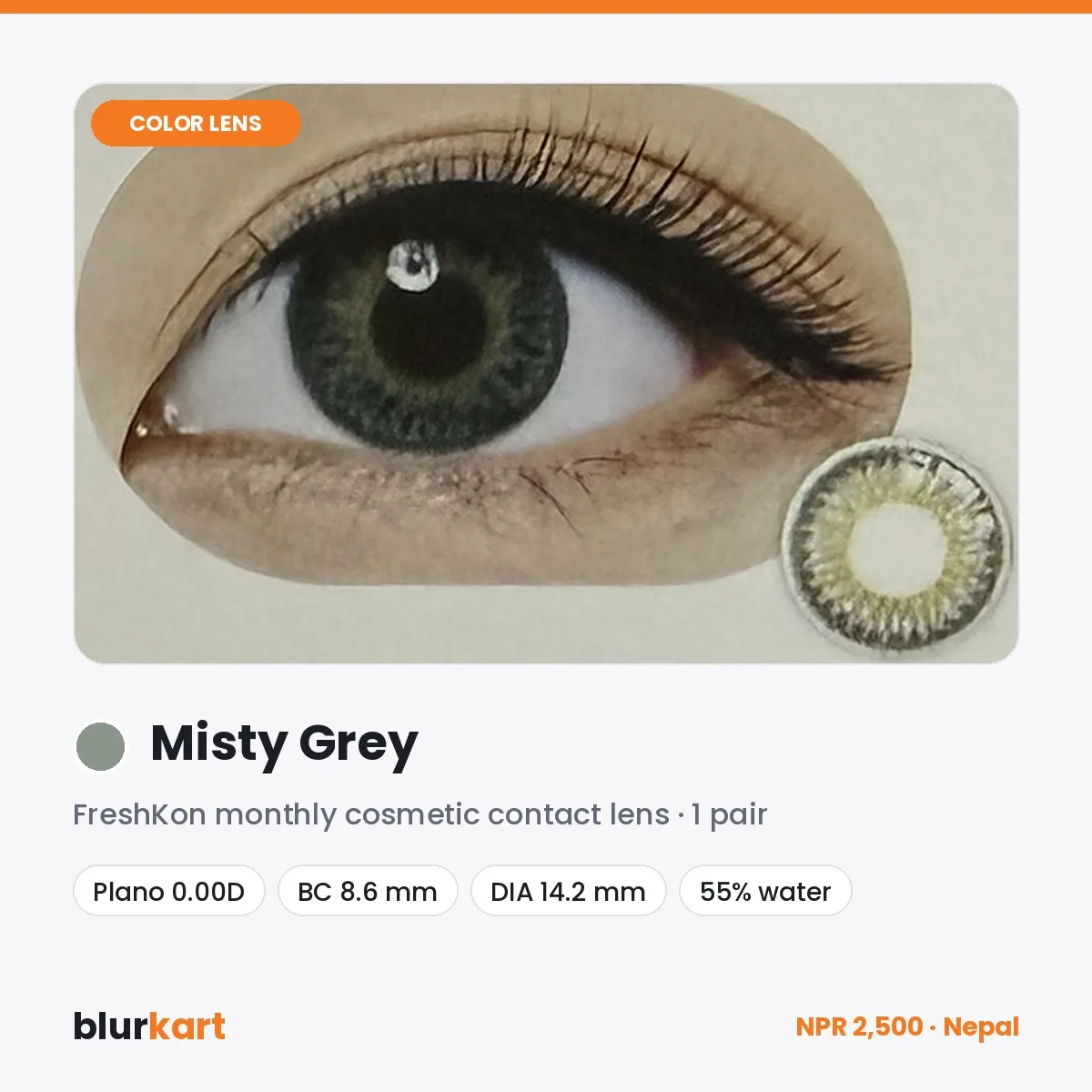 FreshKon Misty Grey Monthly Color Contact Lenses – 1 Pair