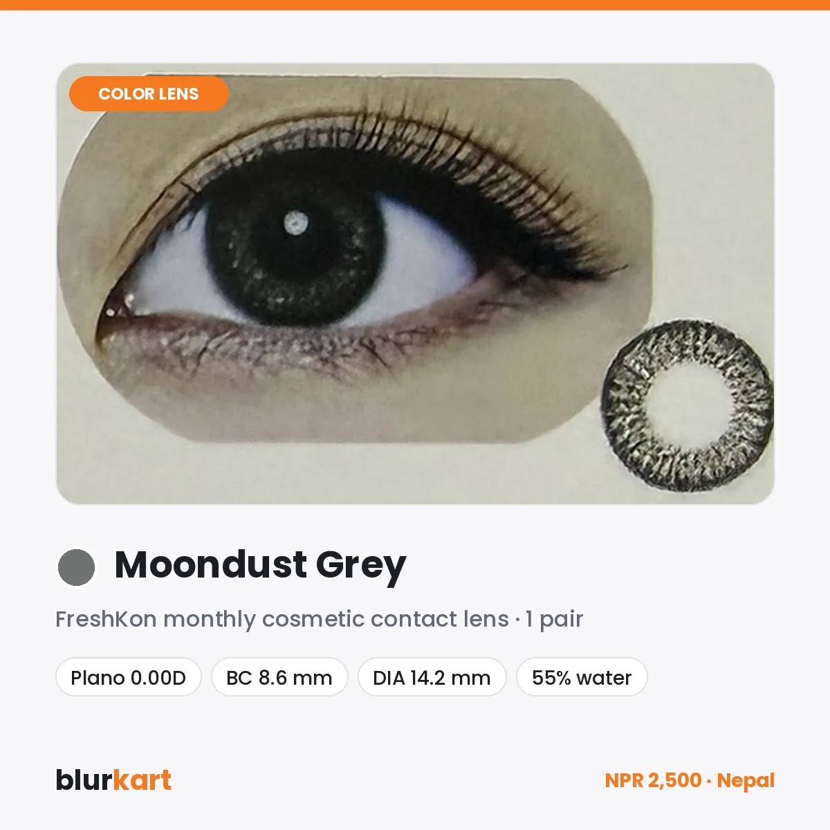 FreshKon Moondust Grey Monthly Color Contact Lenses – 1 Pair