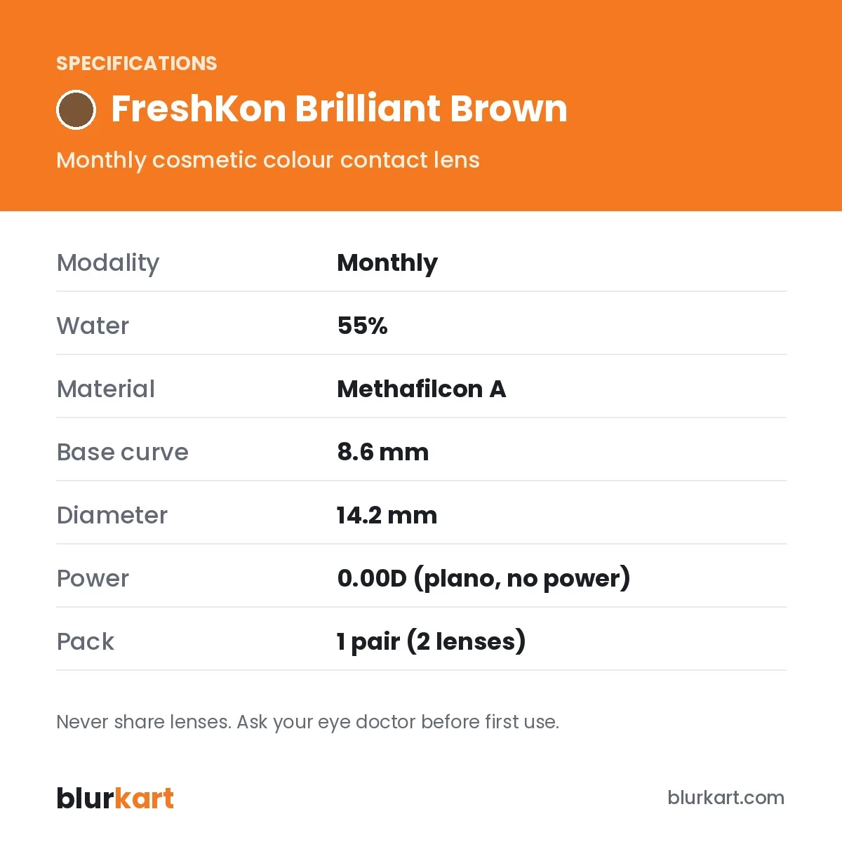 FreshKon Brilliant Brown Monthly Color Contact Lenses – 1 Pair view 2