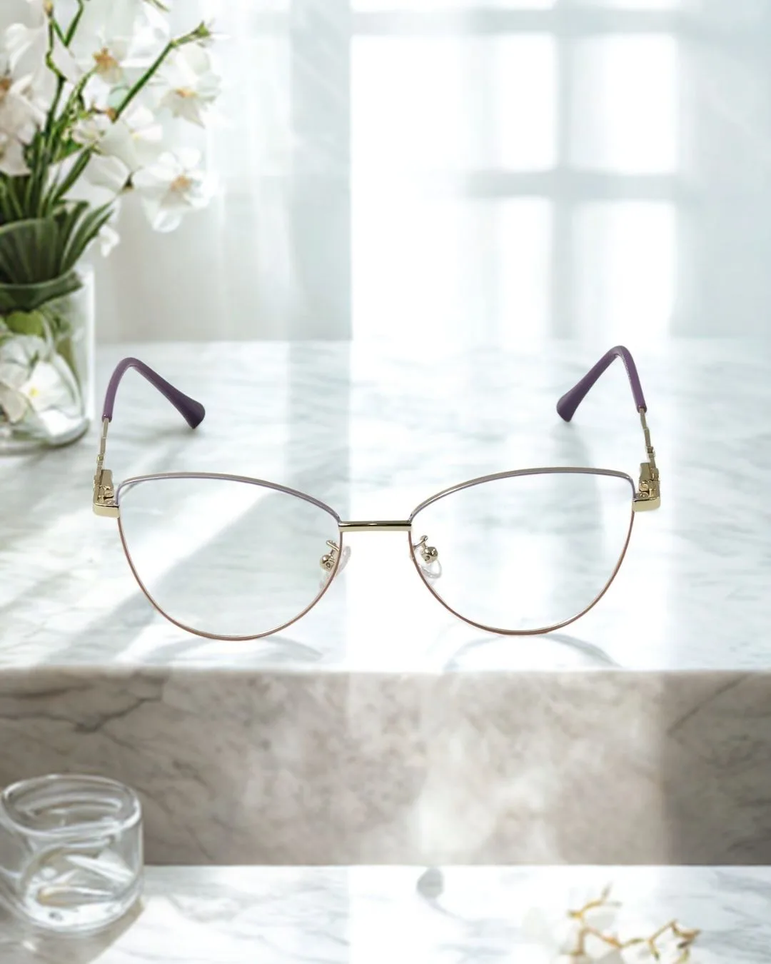 Blurkart Premium Cat-Eye Prescription Frame – Metal Body with Blue Light & UV Protection view 2
