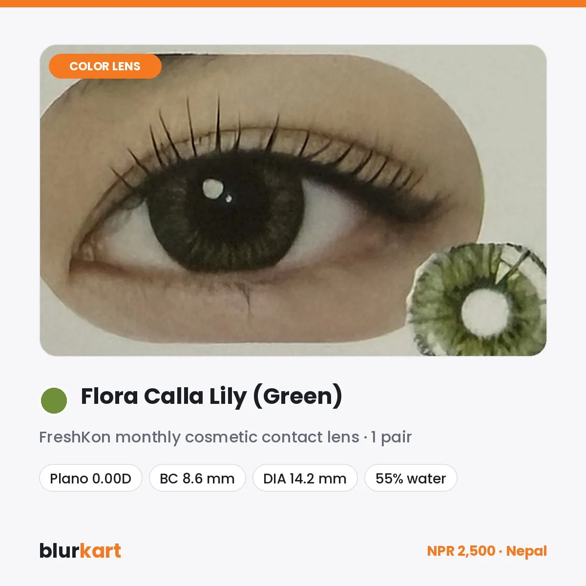 FreshKon Flora Calla Lily Green Monthly Color Contact Lenses – 1 Pair