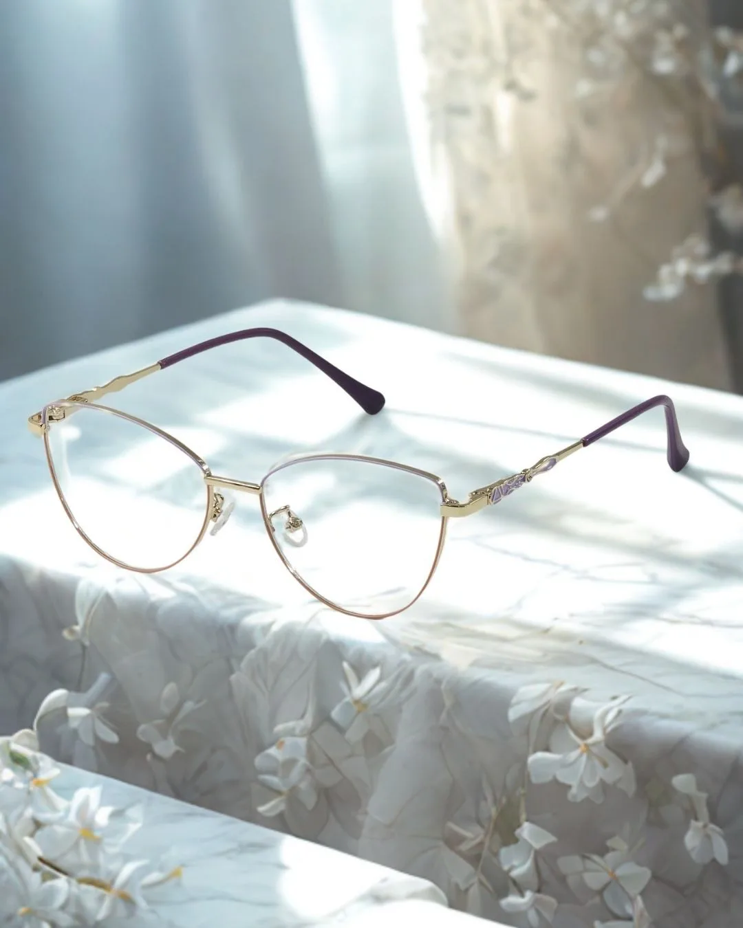 Blurkart Premium Cat-Eye Prescription Frame – Metal Body with Blue Light & UV Protection